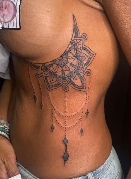 Body Part Chest Tattoos for Women - fun mandala on the ribs 